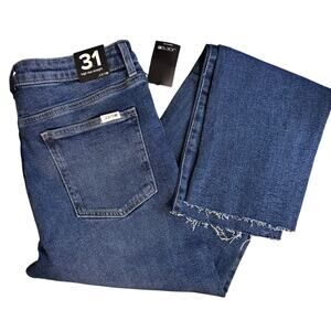 Joe’s Jeans Raw Hem High Rise Straight Leg Size 32 x 31.5 Ankle Indigo Blue NWT